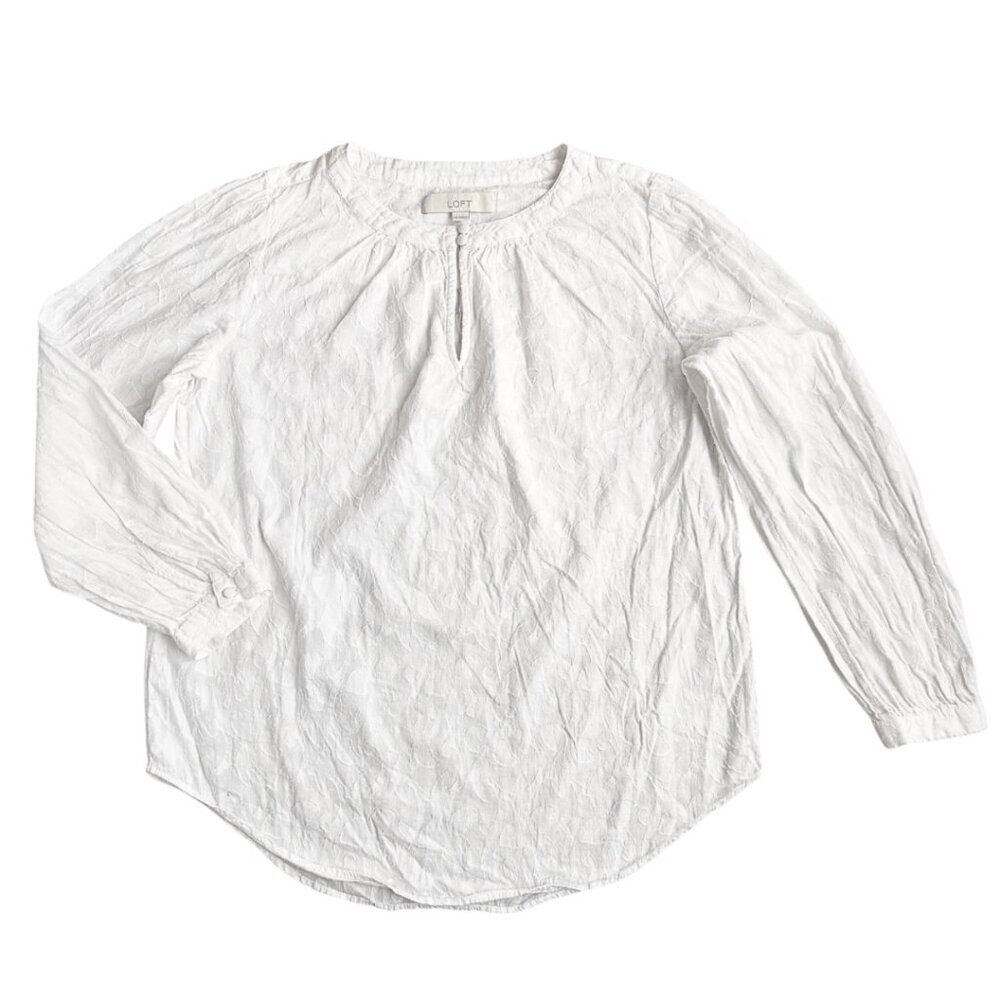 LOFT White Blouse Women's Top – Long Sleeve Relaxed Fit, Size S